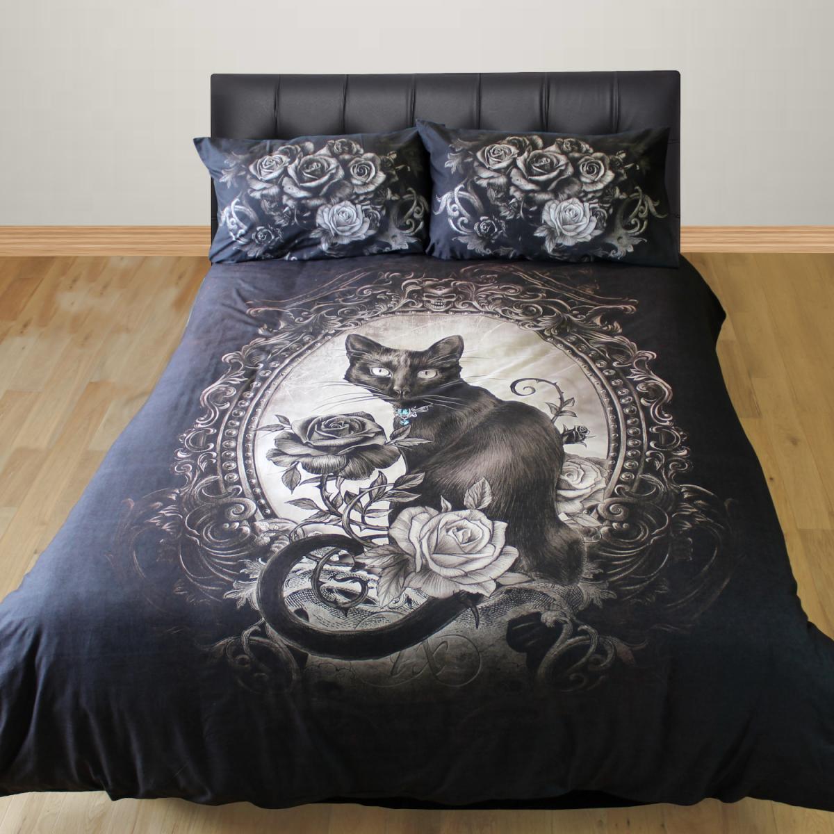 Alchemy Paracelsus Duvet Cover Set Gothic Rose Cat - Black / Superking