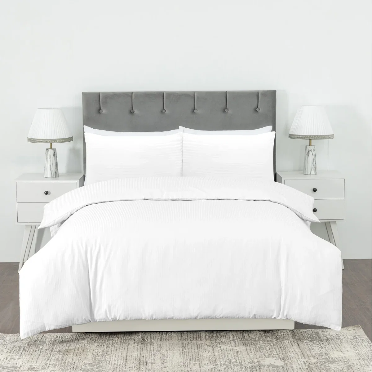 Hotel Quality Stripe Duvet Cover Set White - White