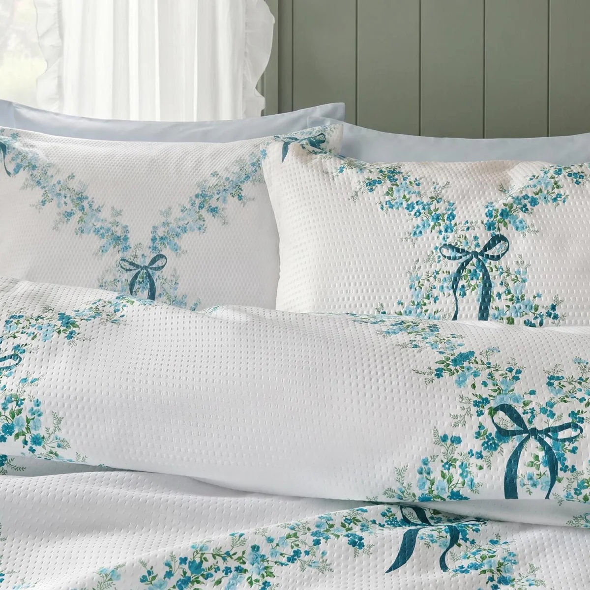 OHS Floral Lattice Waffle Duvet Cover Set - Ivory - Double – image 2
