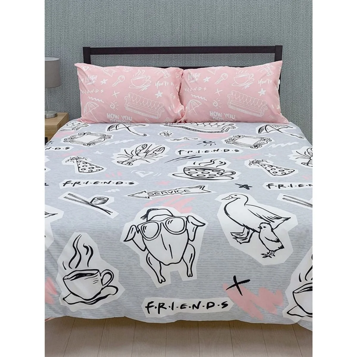 Friends Coffee Duvet Cover Set - Pink/Grey/White – image 3