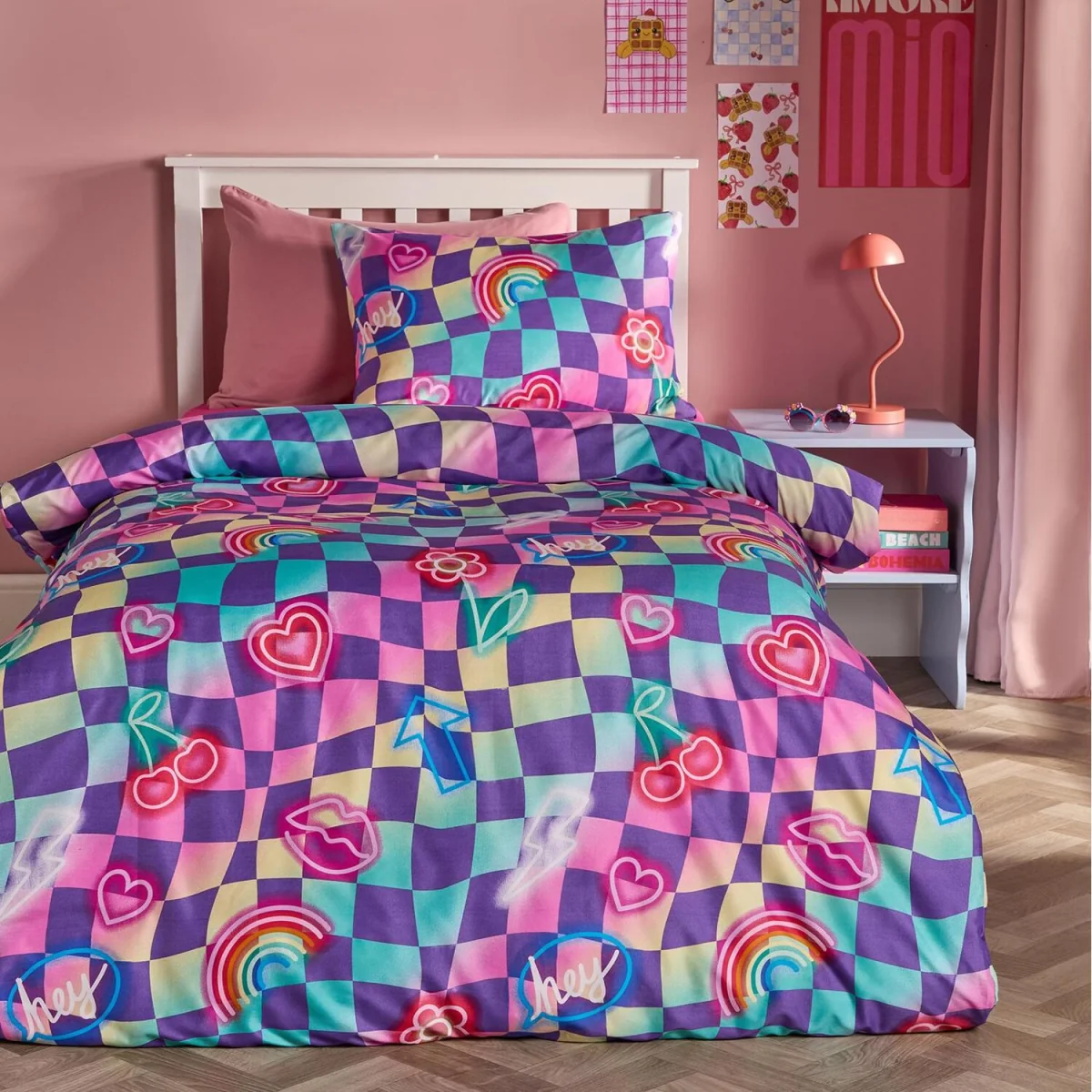 OHS Neon Checkerboard Duvet Cover Set - Multi / 0.6kg – image 2