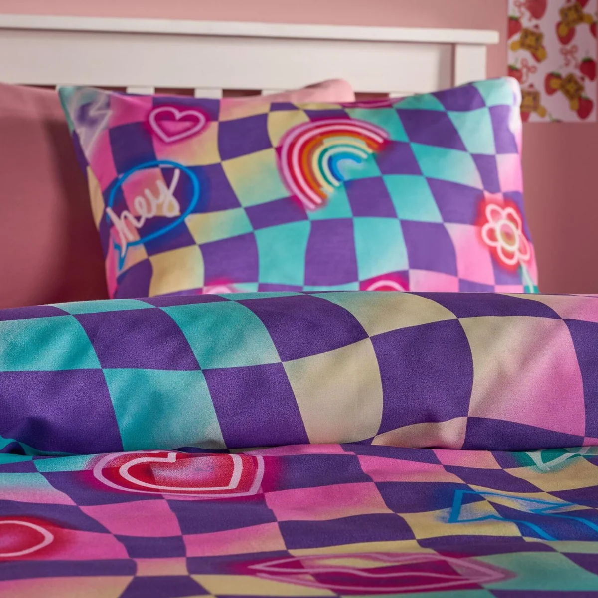OHS Neon Checkerboard Duvet Cover Set - Multi / 0.6kg – image 3