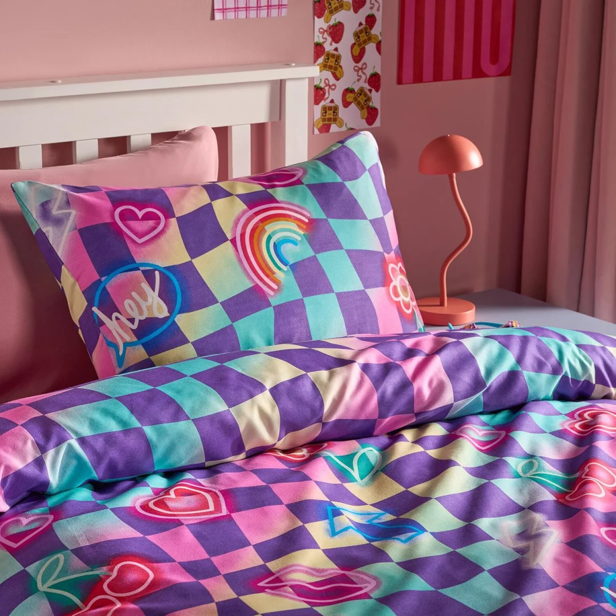 OHS Neon Checkerboard Duvet Cover Set - Multi / 0.6kg – image 1