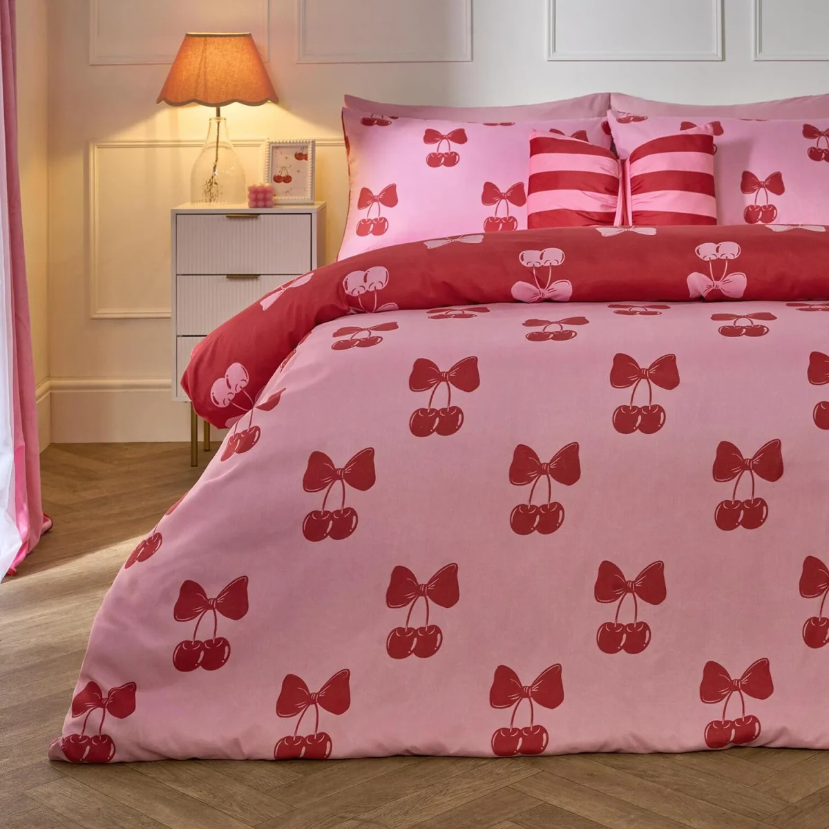 OHS Cherry Bow Print Reversible Duvet Cover Set - Pink/Red / 0.99kg – image 2