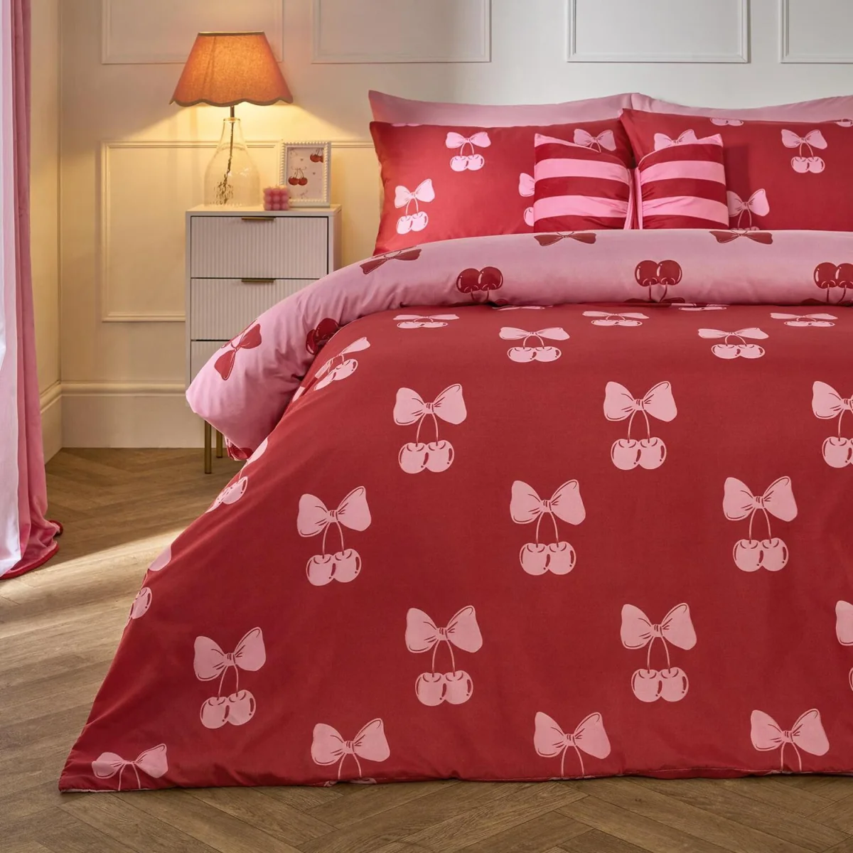 OHS Cherry Bow Print Reversible Duvet Cover Set - Pink/Red / 0.99kg – image 3
