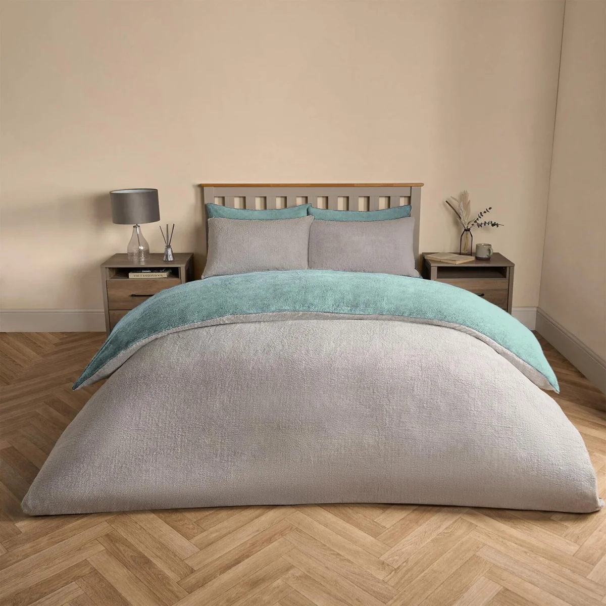 OHS Teddy Fleece Reversible Duvet Cover Set - Duck Egg/Grey / 32cm / 1.67kg – image 4