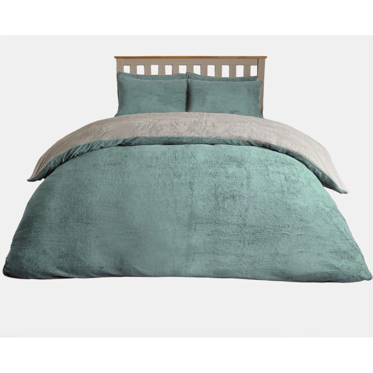 OHS Teddy Fleece Reversible Duvet Cover Set - Duck Egg/Grey / 32cm / 1.67kg – image 5
