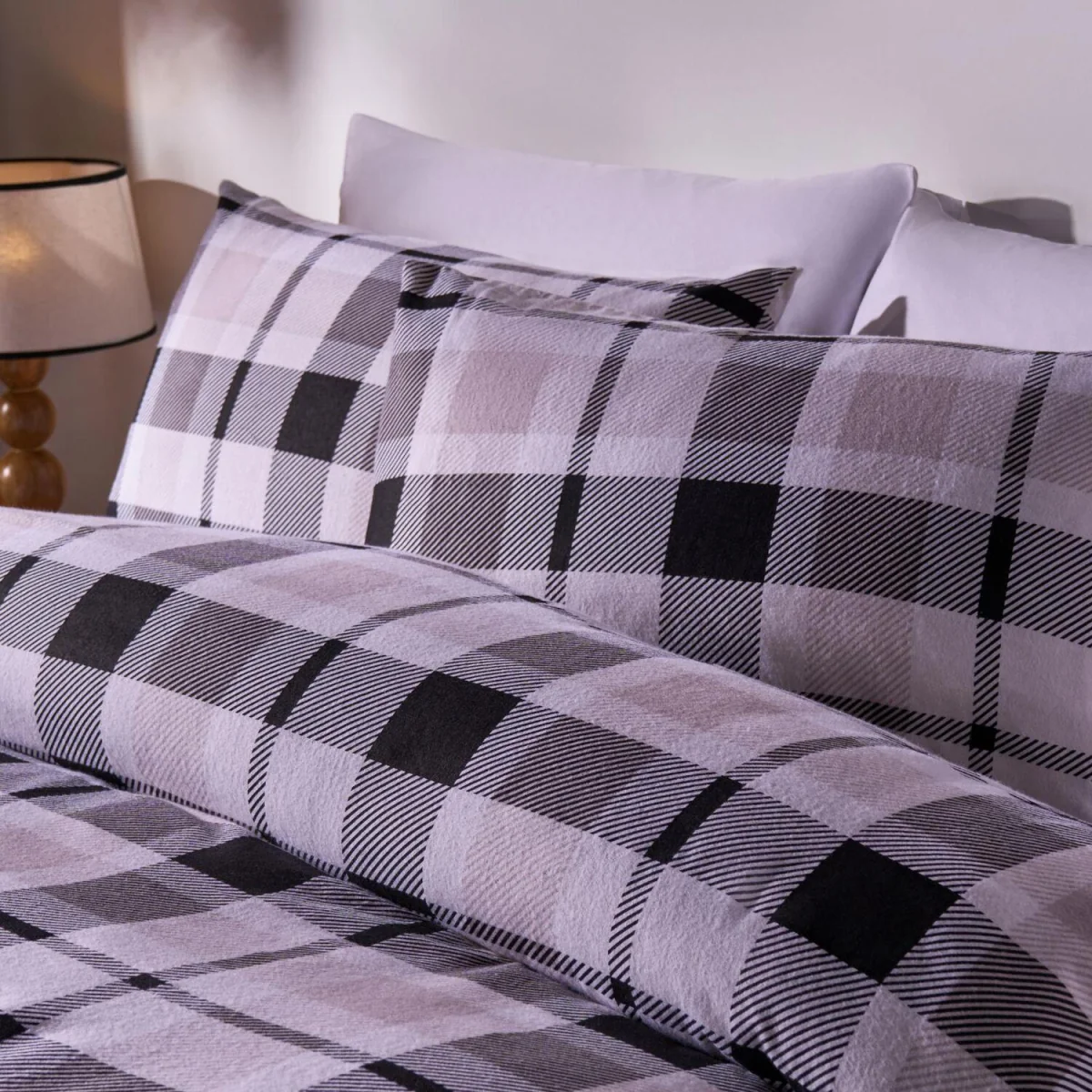 OHS Farmers Check Brushed Cotton Duvet Cover Set - Monochrome / 1.04kg – image 3