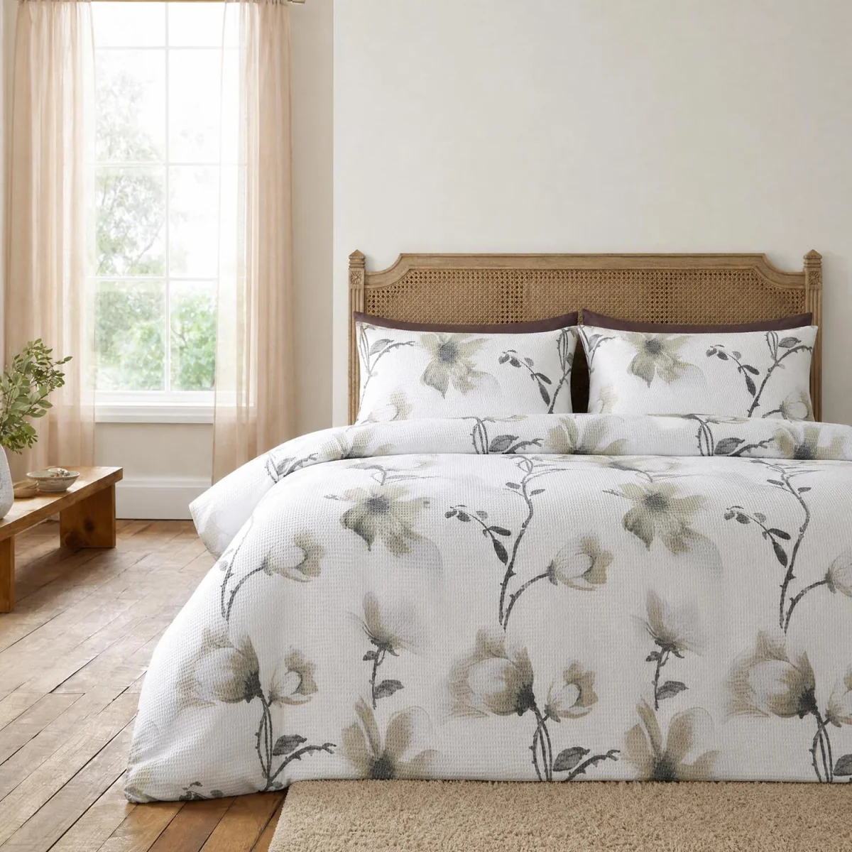 OHS Floral Waffle Duvet Cover Set - Silver - Double – image 1