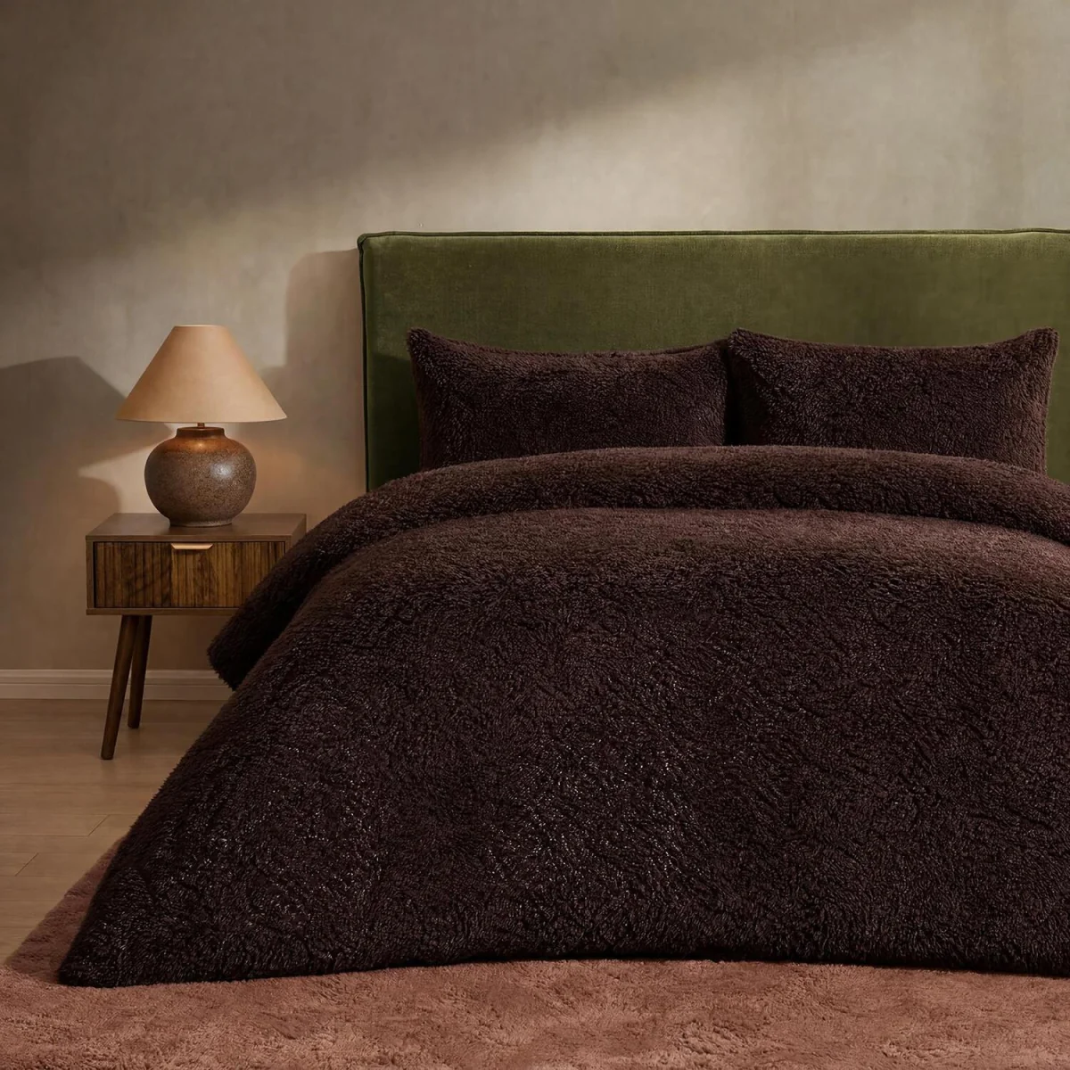 OHS Fluffy Teddy Duvet Cover Set - Coffee / Double – image 1