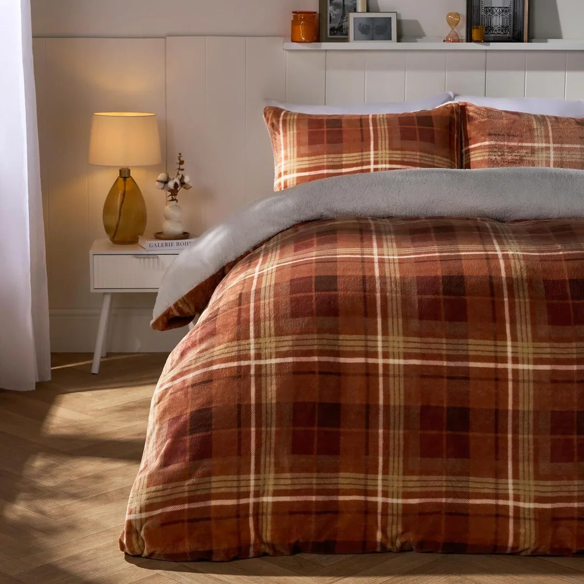 OHS Autumn Check Fleece Duvet Cover Set - Rust / 32cm / 1.93kg – image 2
