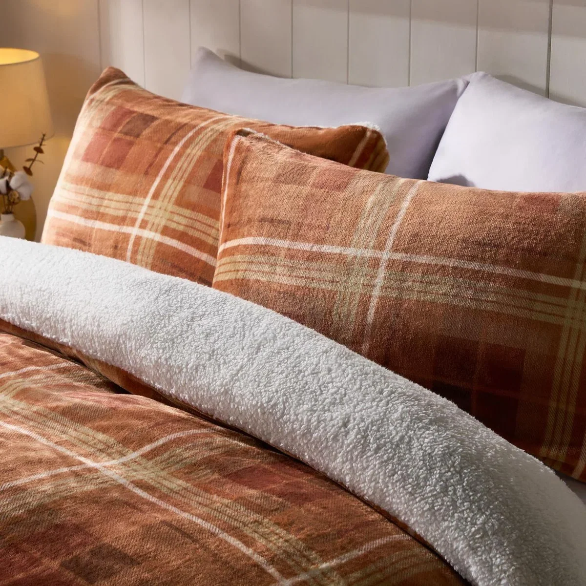 OHS Autumn Check Fleece Duvet Cover Set - Rust / 32cm / 1.93kg – image 3