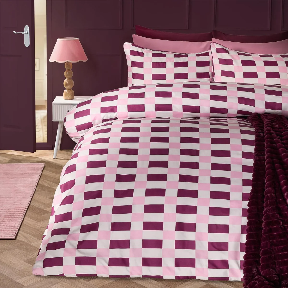 OHS Piped Edge Duvet Cover Set - Burgundy/Pink / 0.82kg – image 2