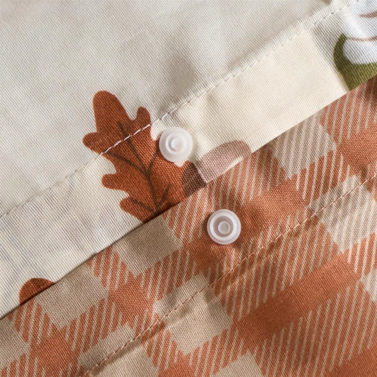 OHS Autumnal Novelty Checked Reversible Duvet Cover Set - Cream/Rust / 0.99kg – image 4