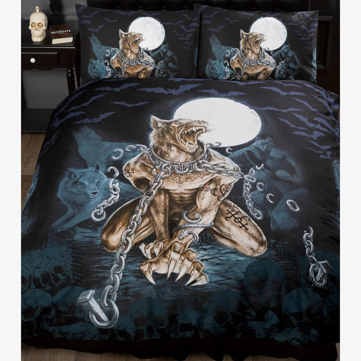 Alchemy Loups Garou Duvet Cover Set Gothic Werewolf Bats - Black / King
