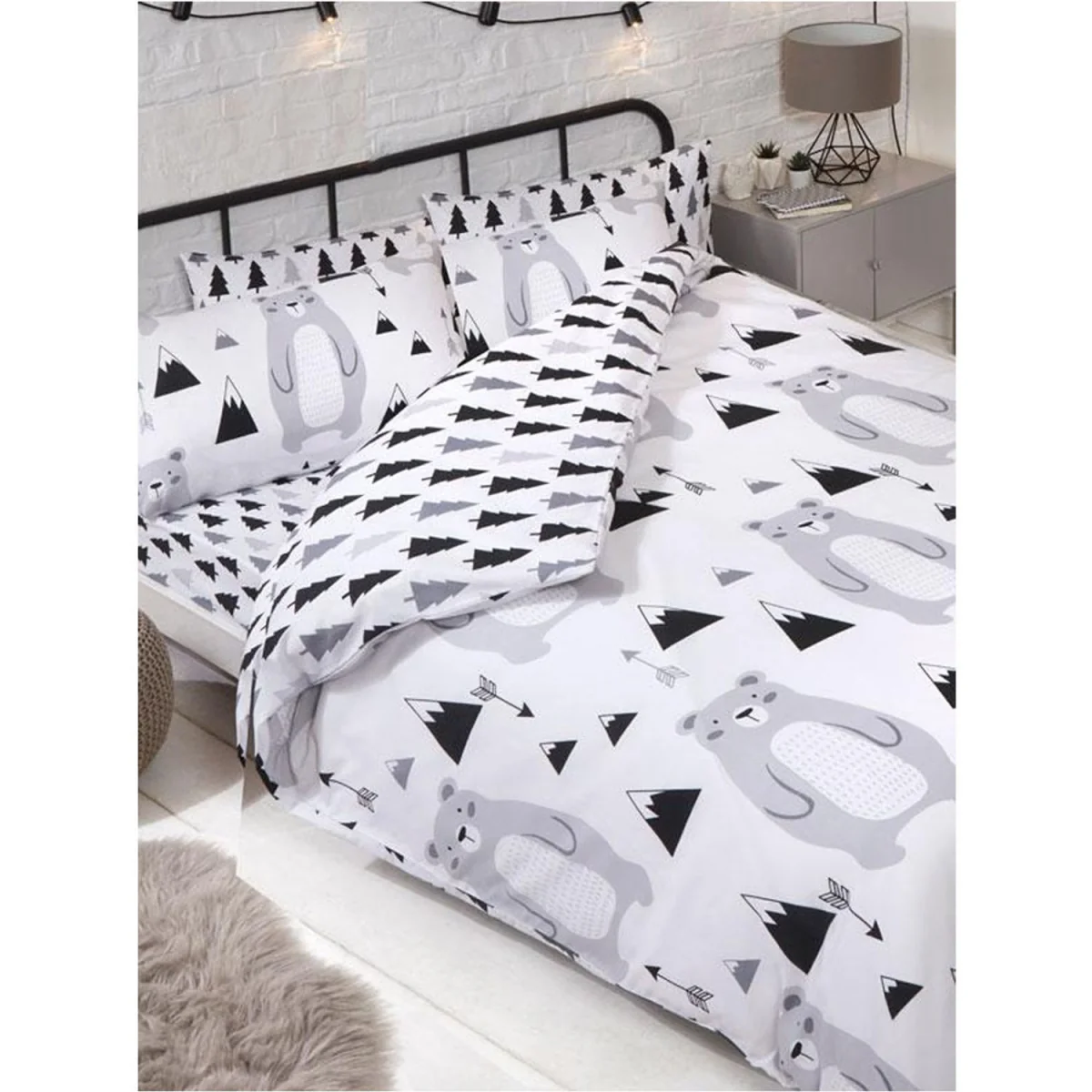 PriceRightHome Scandi Bear Duvet Cover Set - Grey/Black/White – image 2