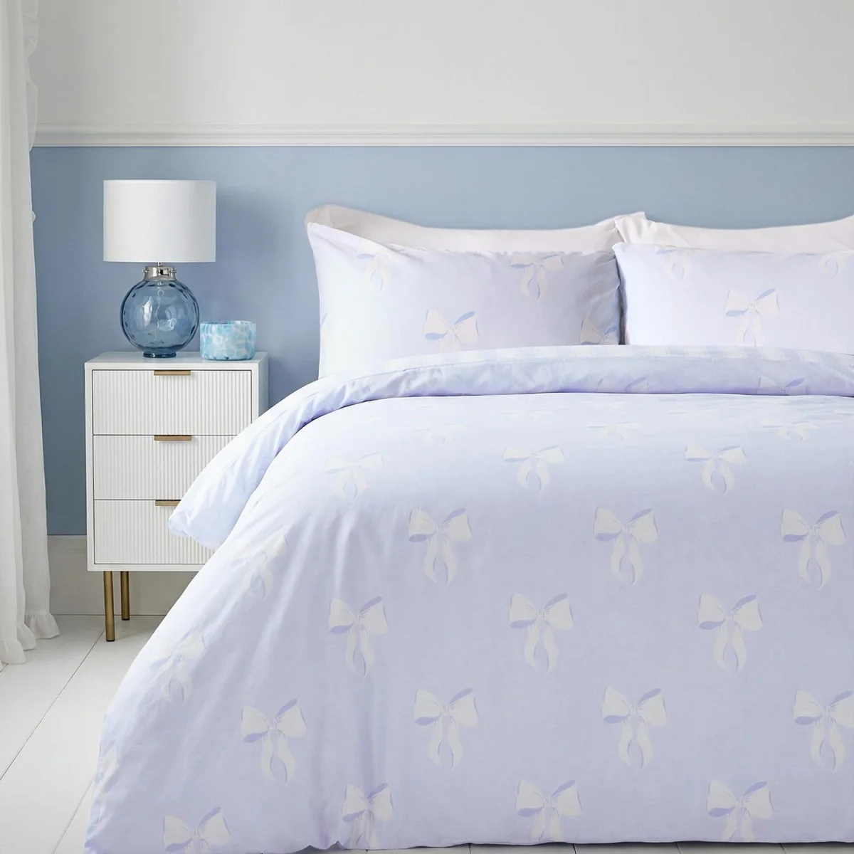 OHS Bow Print Reversible Duvet Cover Set - Blue/White / Double / 1kg – image 2