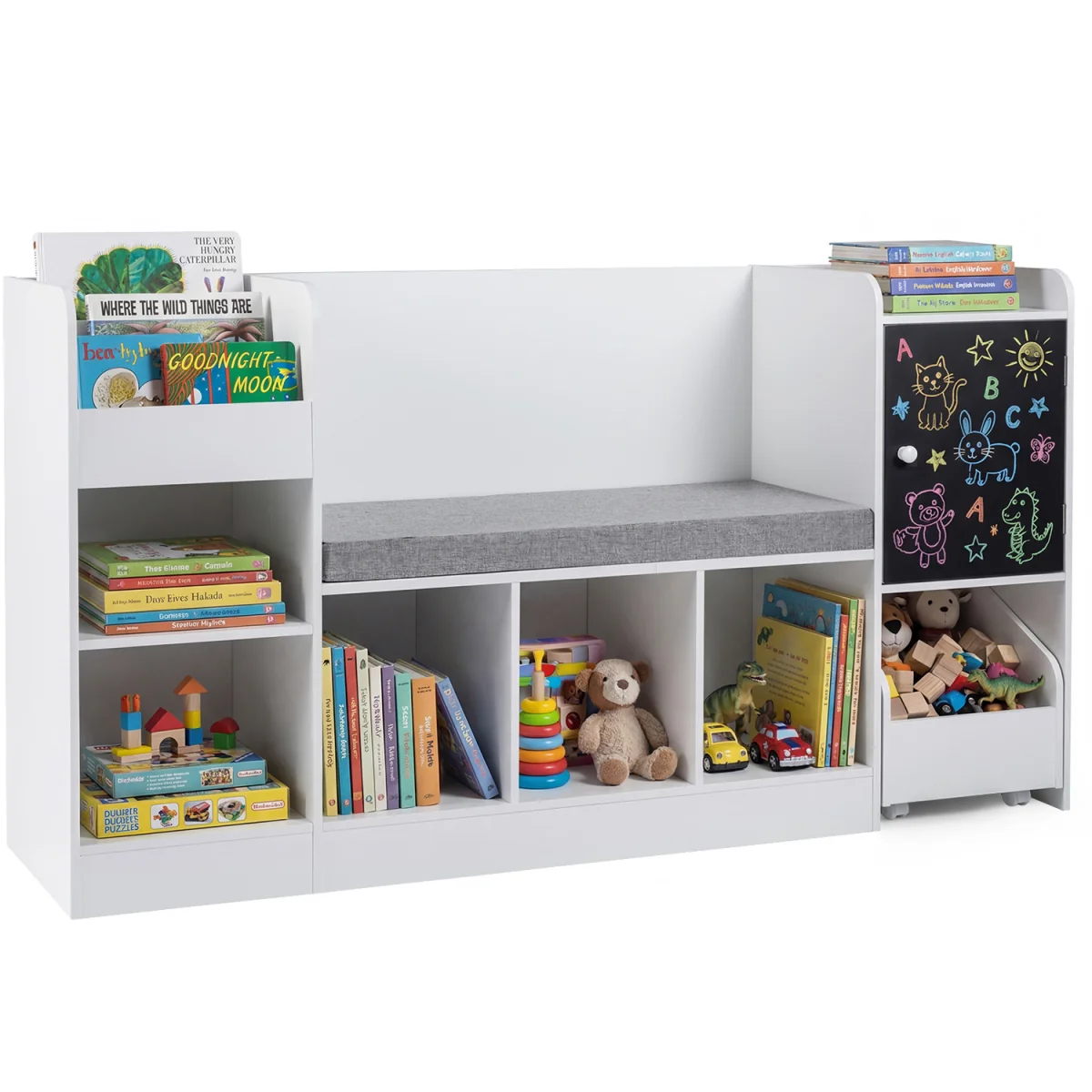 Kids Bookcase and Bookshelf with Reading Nook - White – image 2