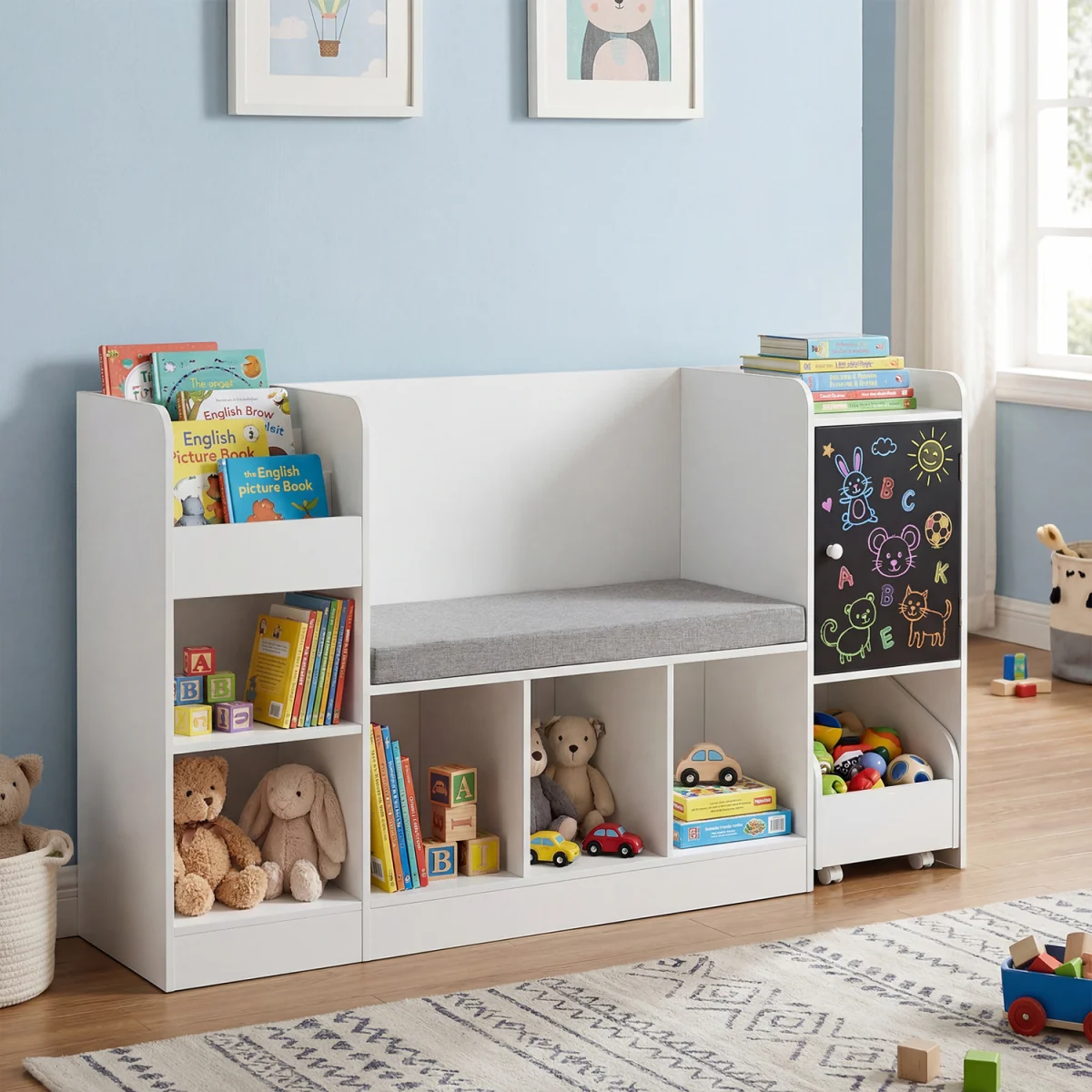 Kids Bookcase and Bookshelf with Reading Nook - White – image 3