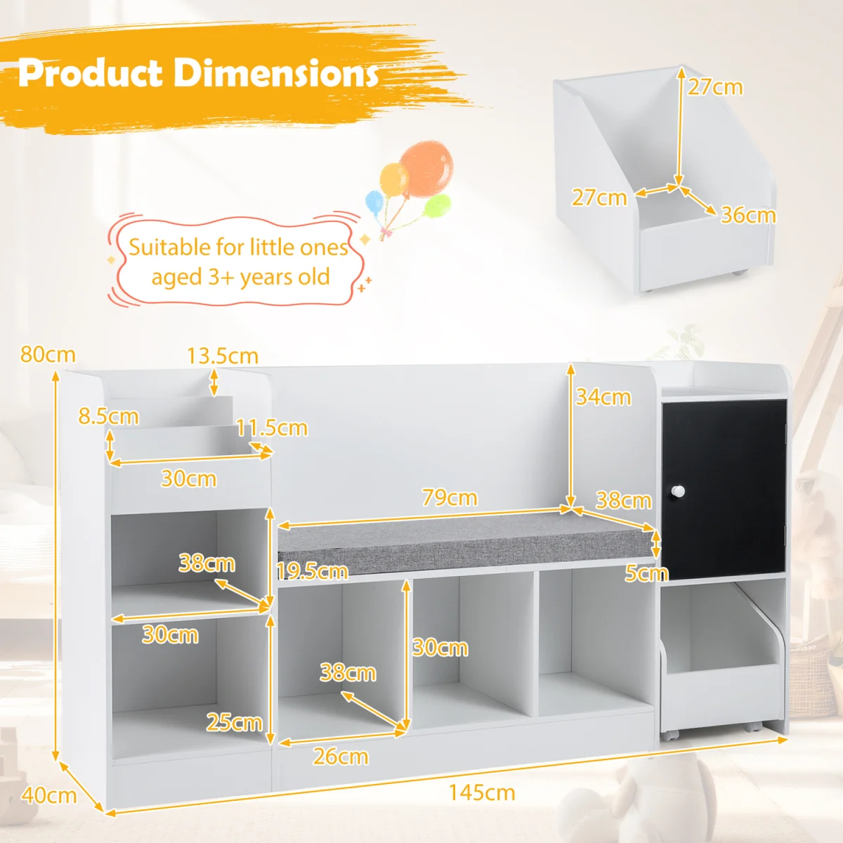 Kids Bookcase and Bookshelf with Reading Nook - White – image 4