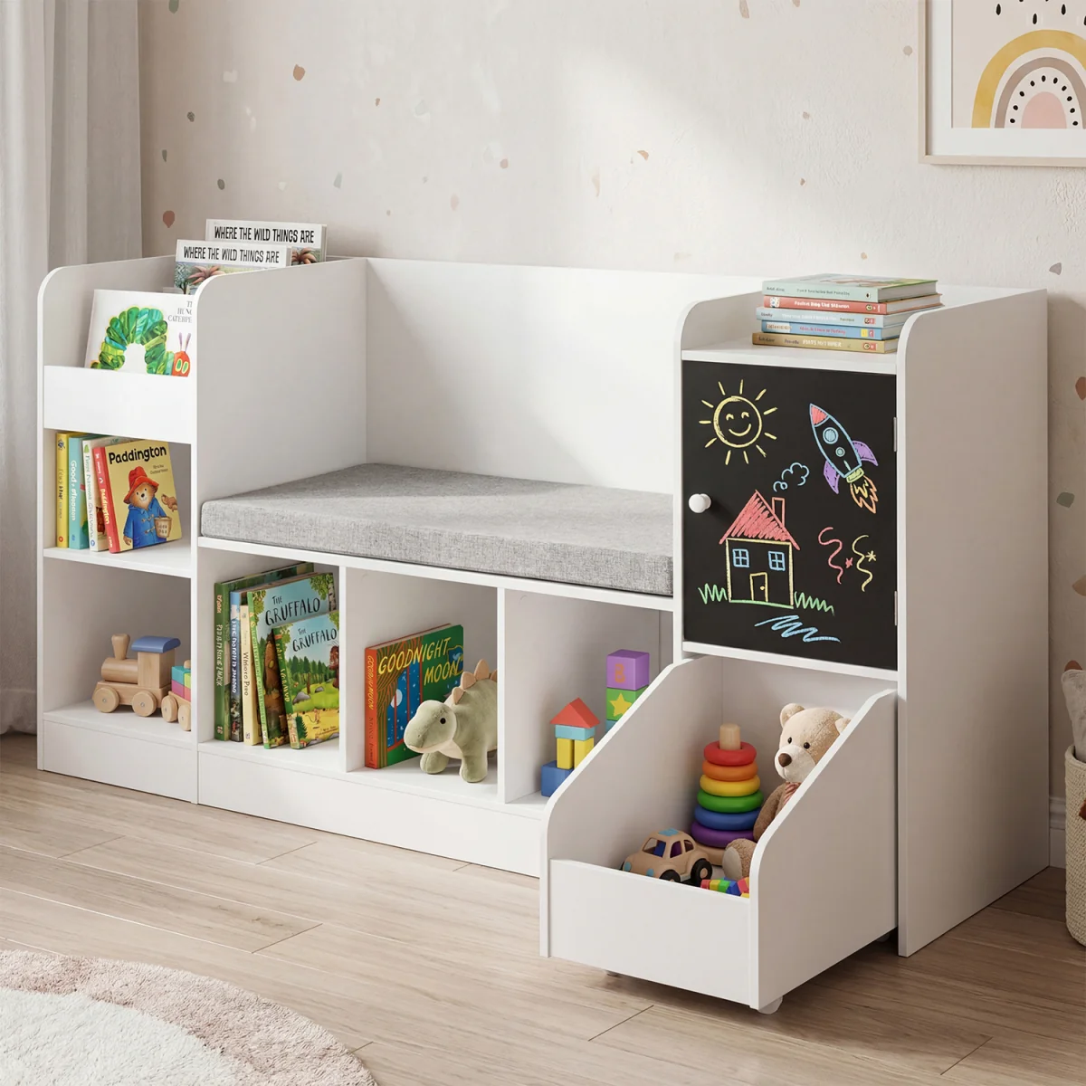 Kids Bookcase and Bookshelf with Reading Nook - White – image 5