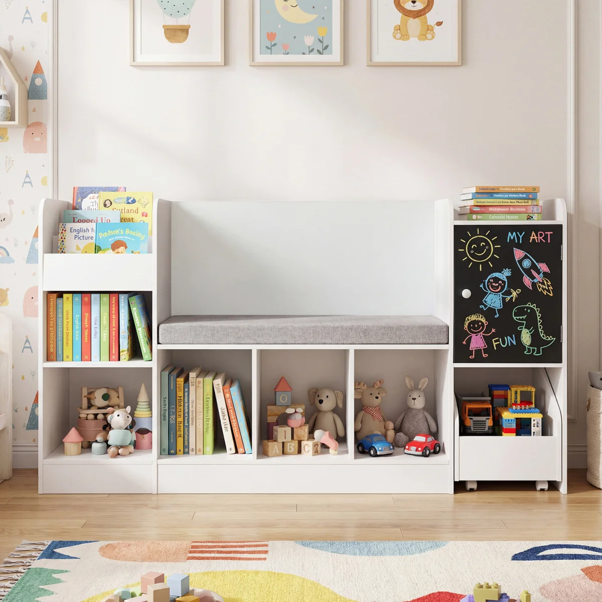 Kids Bookcase and Bookshelf with Reading Nook - White – image 6