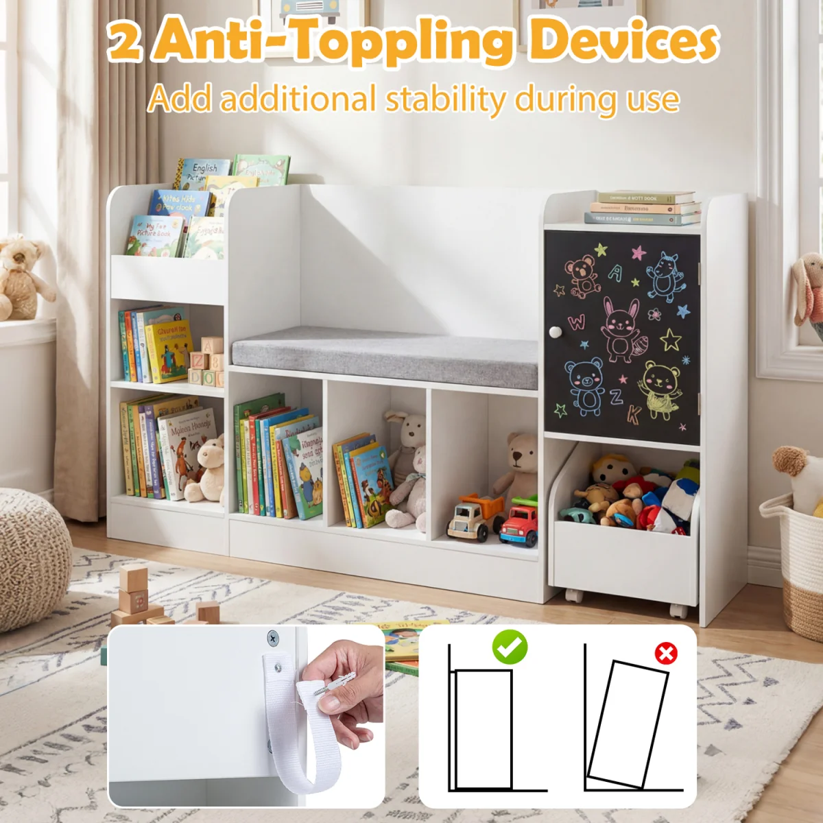 Kids Bookcase and Bookshelf with Reading Nook - White – image 9