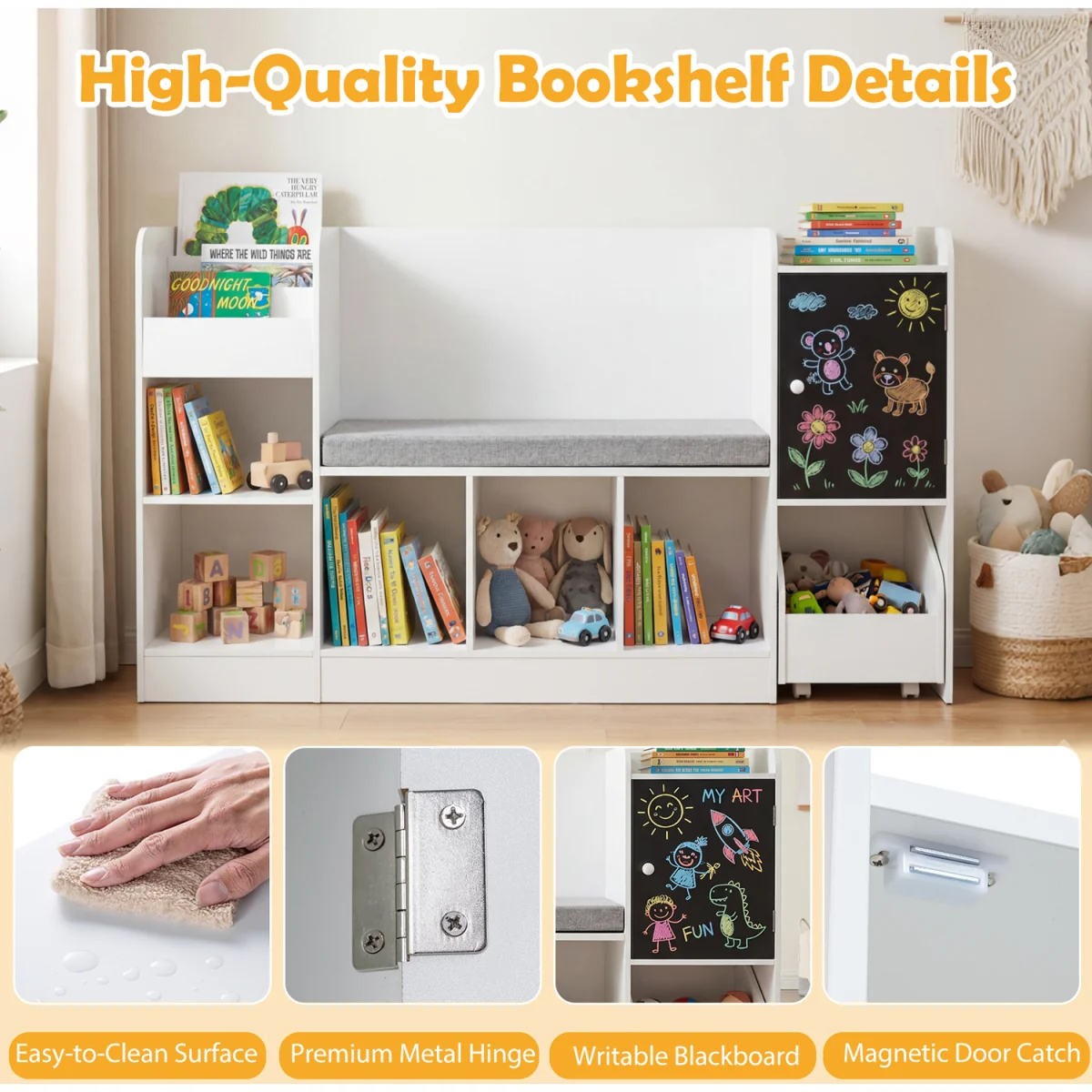 Kids Bookcase and Bookshelf with Reading Nook - White – image 10