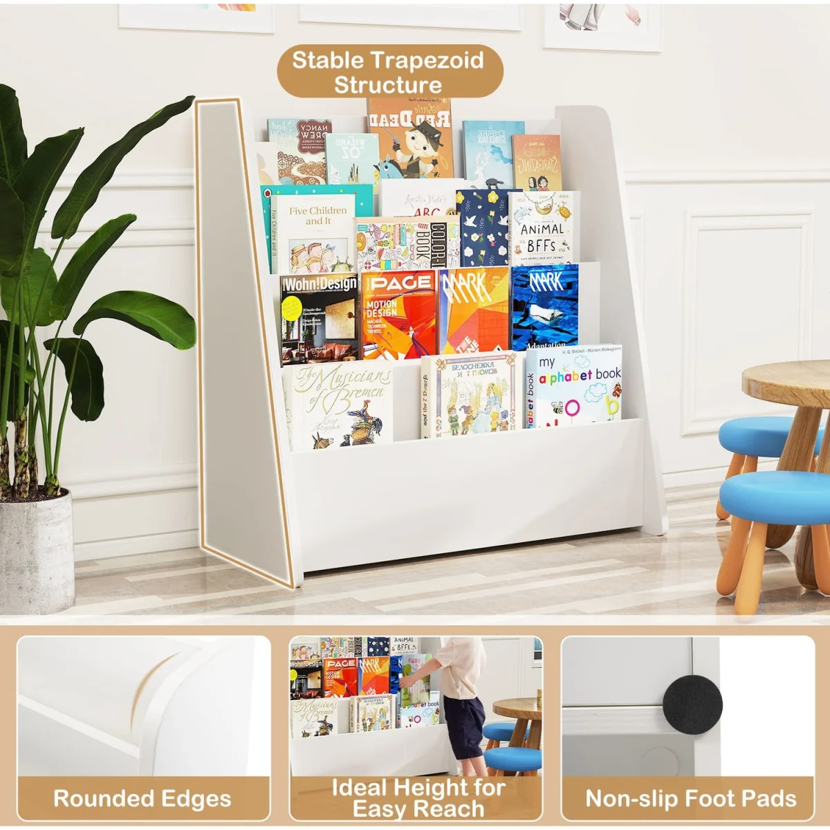 4 Tier Kids Front Facing Display Bookcase - White – image 9