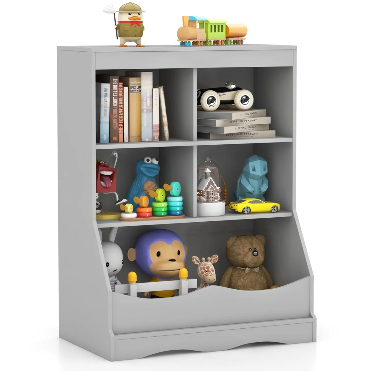 Kids Toy Storage Shelf with 5 Bins - Grey – image 2