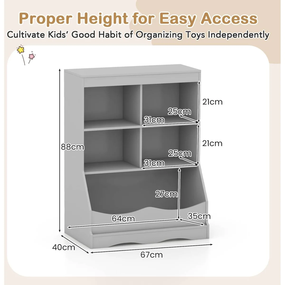 Kids Toy Storage Shelf with 5 Bins - Grey – image 3