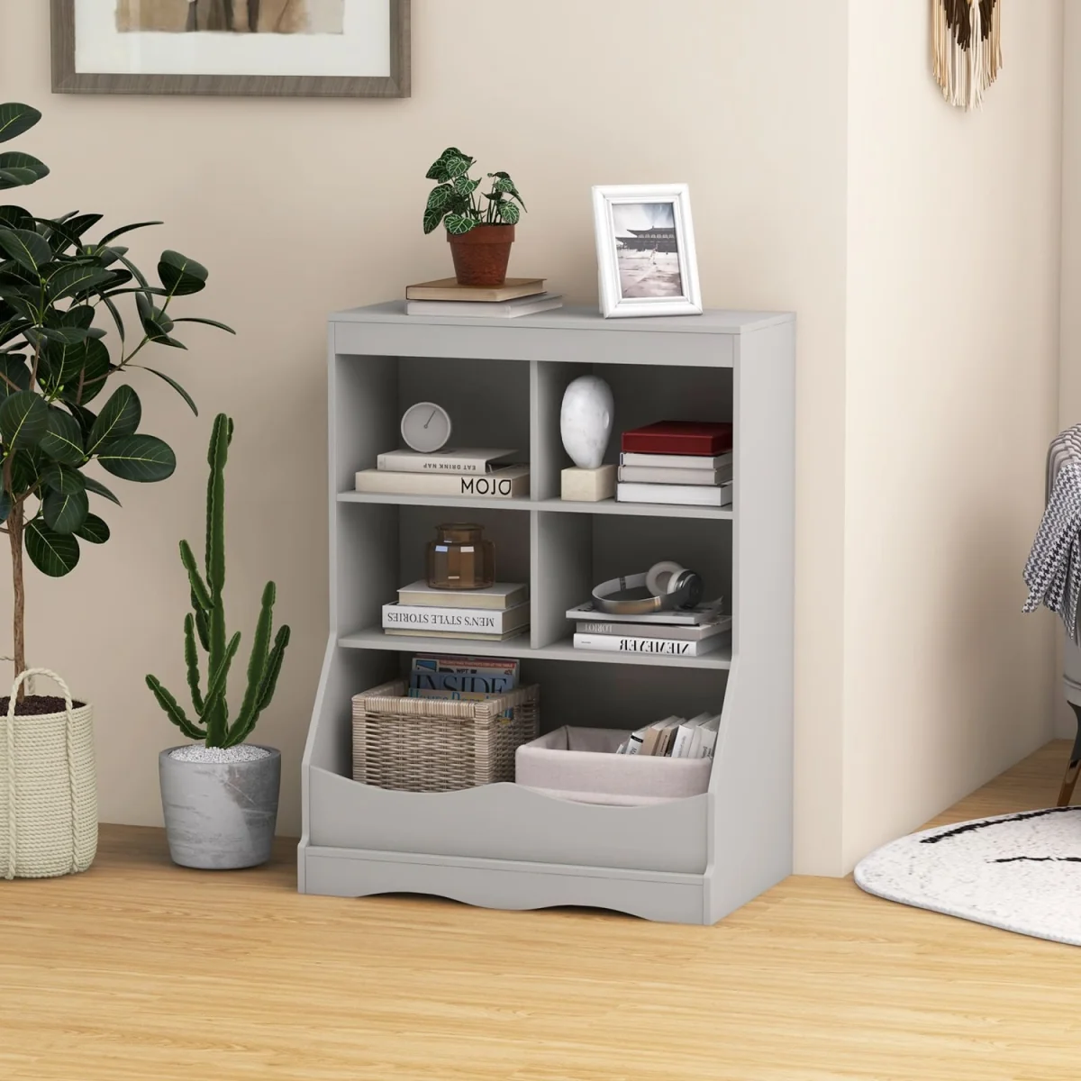 Kids Toy Storage Shelf with 5 Bins - Grey – image 4