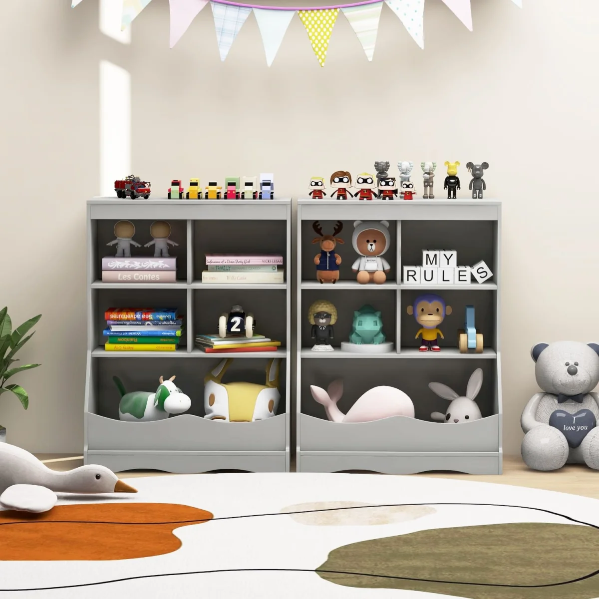 Kids Toy Storage Shelf with 5 Bins - Grey – image 5