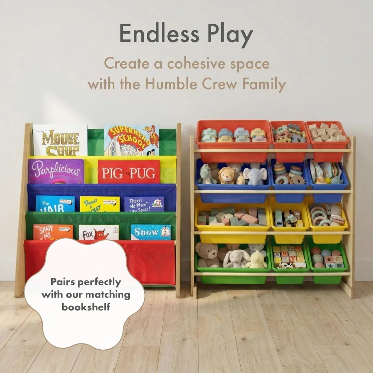Kids Wooden Toy Storage Organiser with 12 Removable Rainbow Storage Bins Playroom Bedroom Set - Brown – image 15