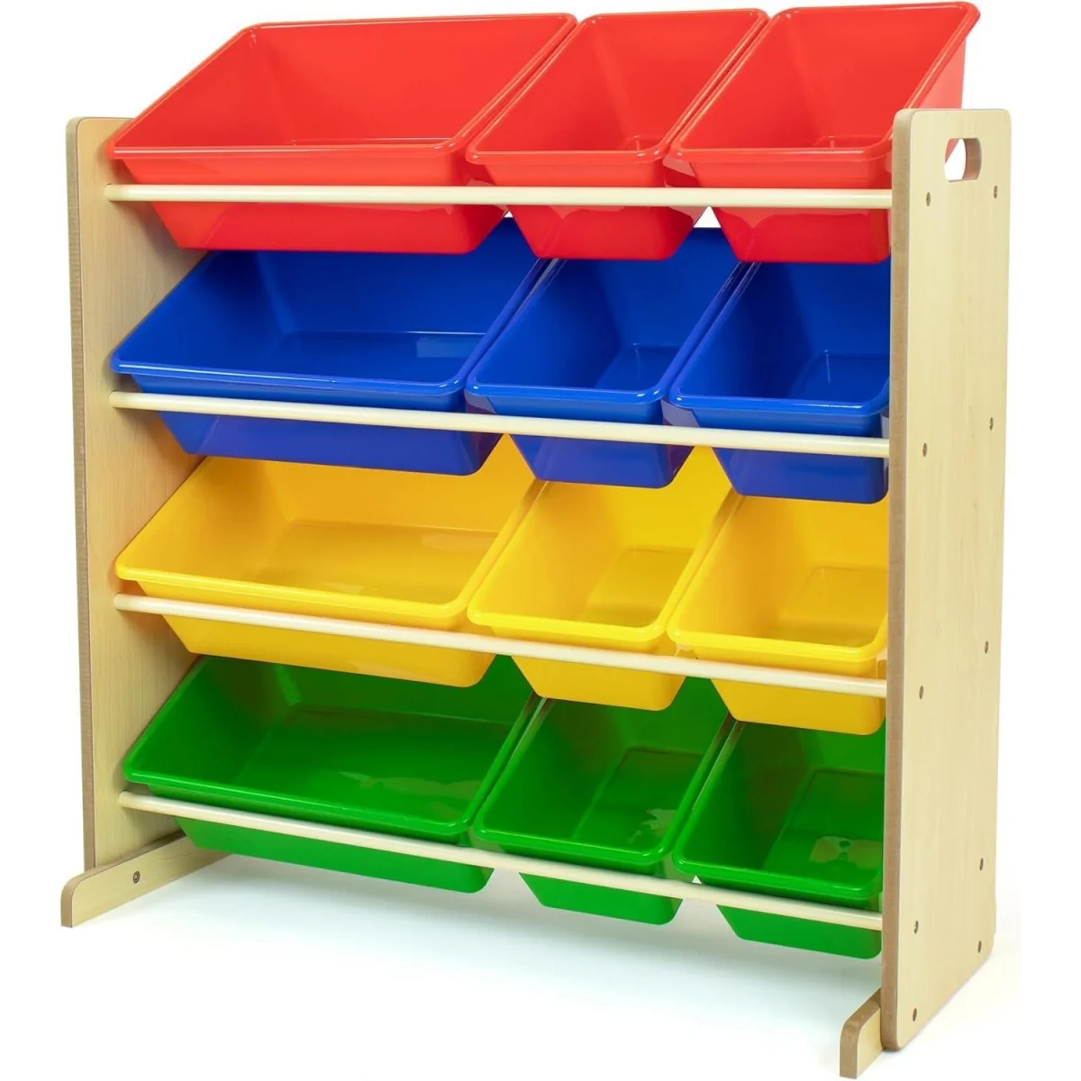 Kids Wooden Toy Storage Organiser with 12 Removable Rainbow Storage Bins Playroom Bedroom Set - Brown – image 3