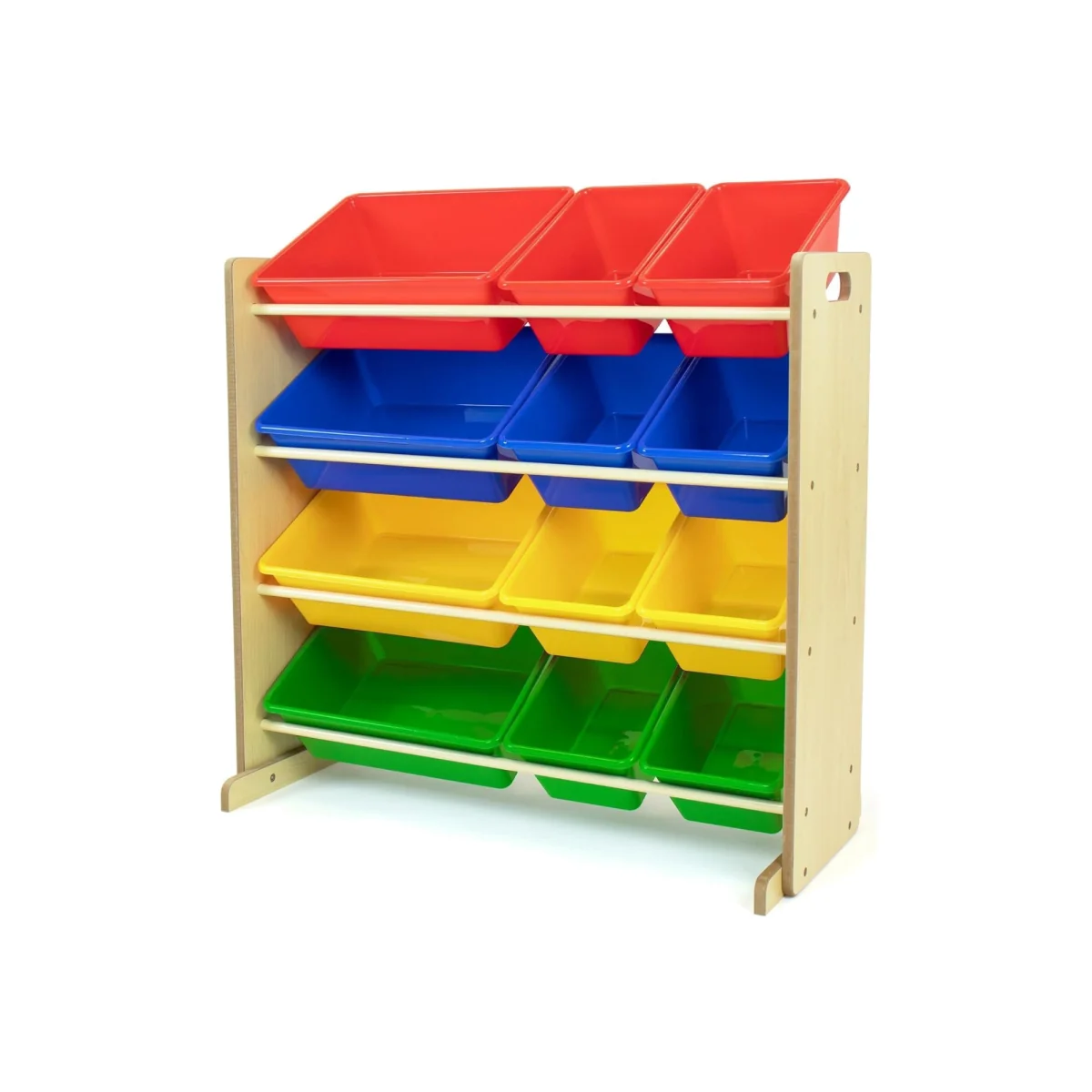 Kids Wooden Toy Storage Organiser with 12 Removable Rainbow Storage Bins Playroom Bedroom Set - Brown – image 1