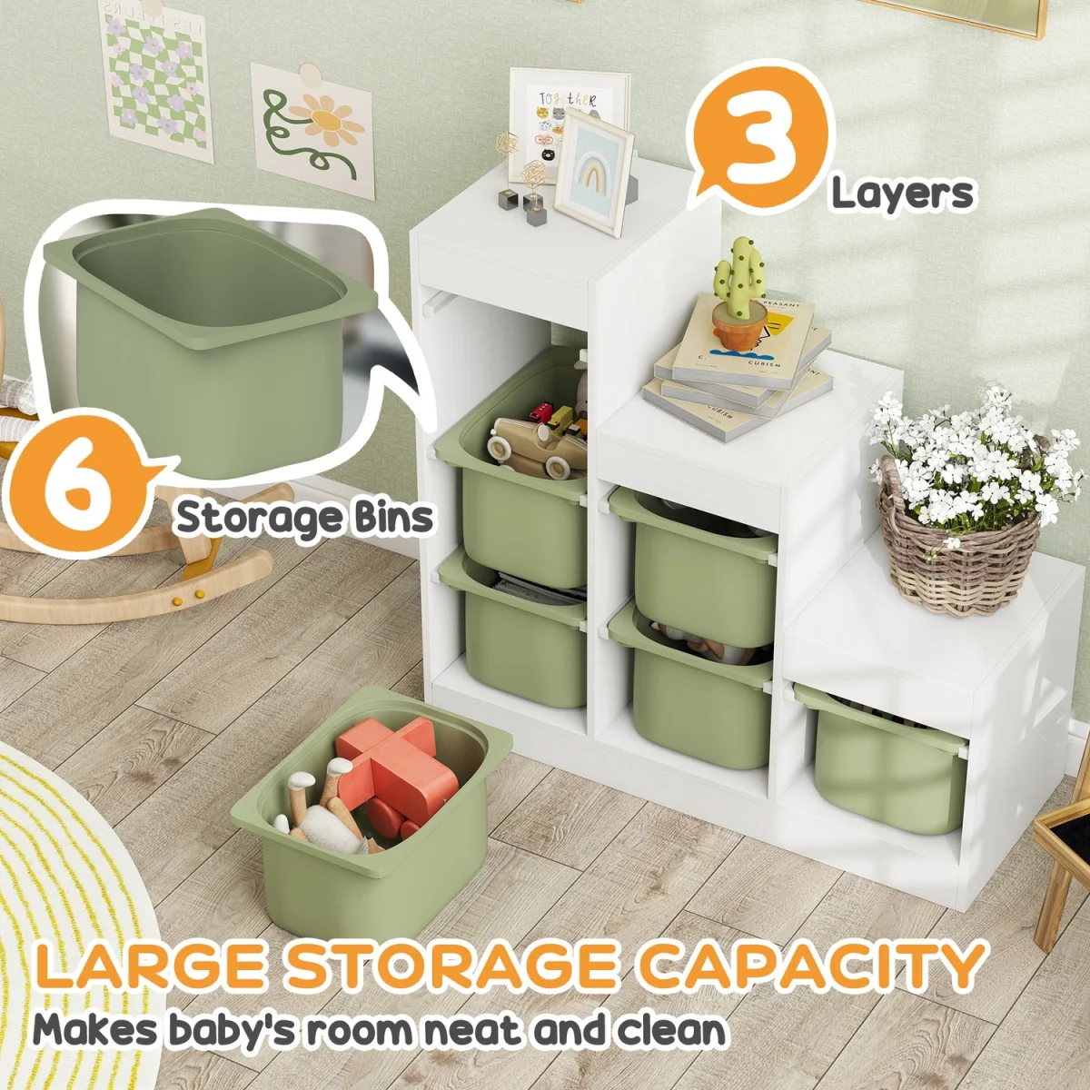 AIYAPLAY Toy Storage Organiser with Removable Bins - Green – image 4