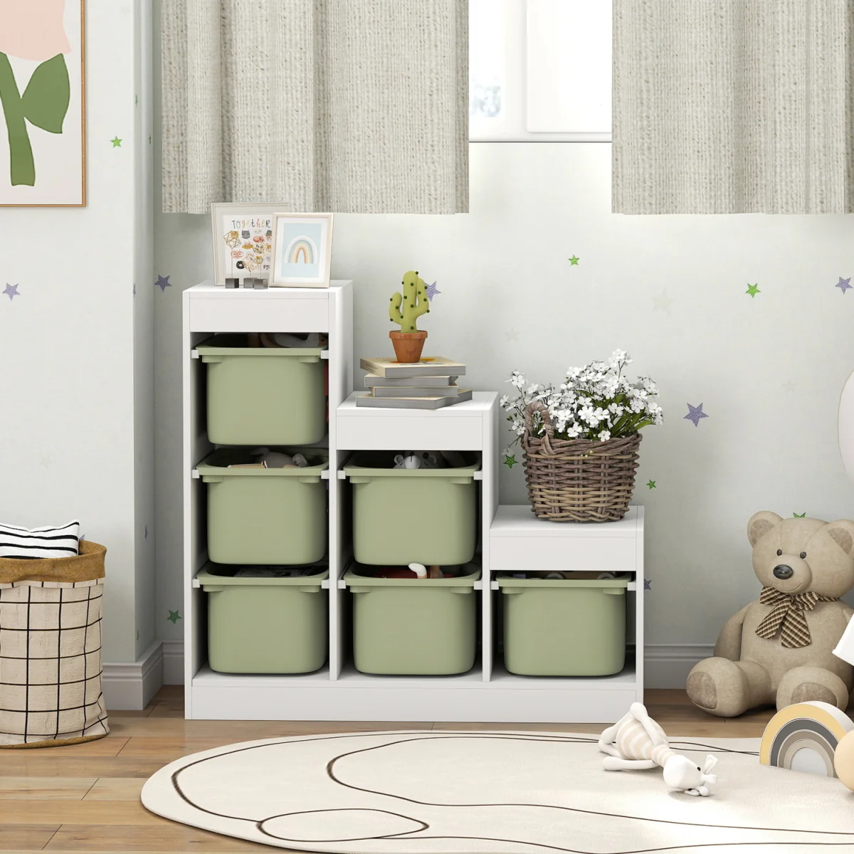 AIYAPLAY Toy Storage Organiser with Removable Bins - Green – image 8