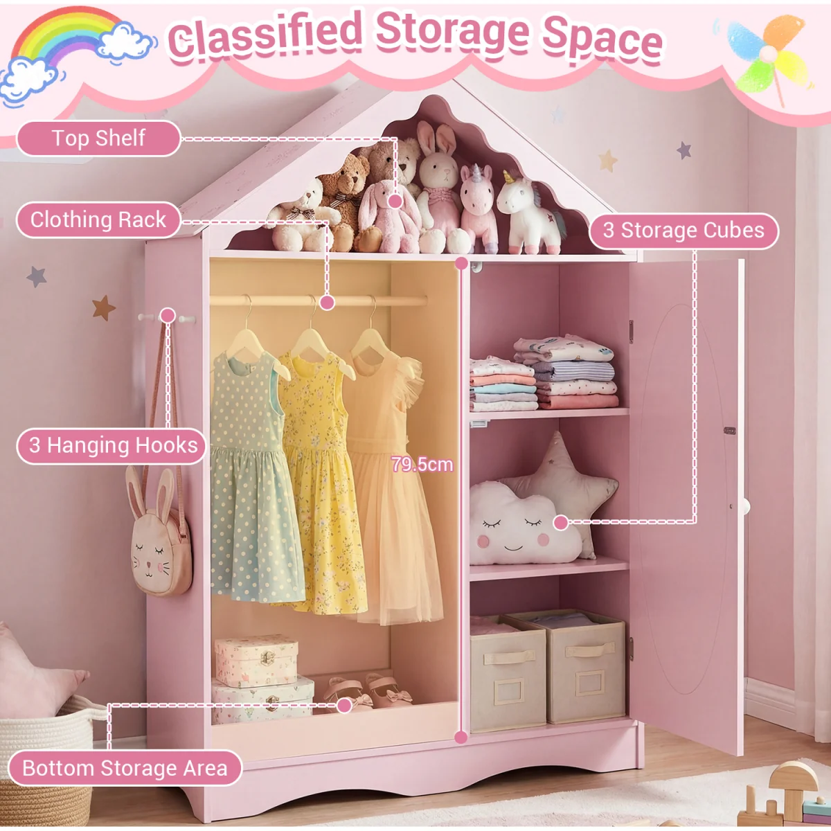 Kids Roofed Wardrobe Closet – image 9