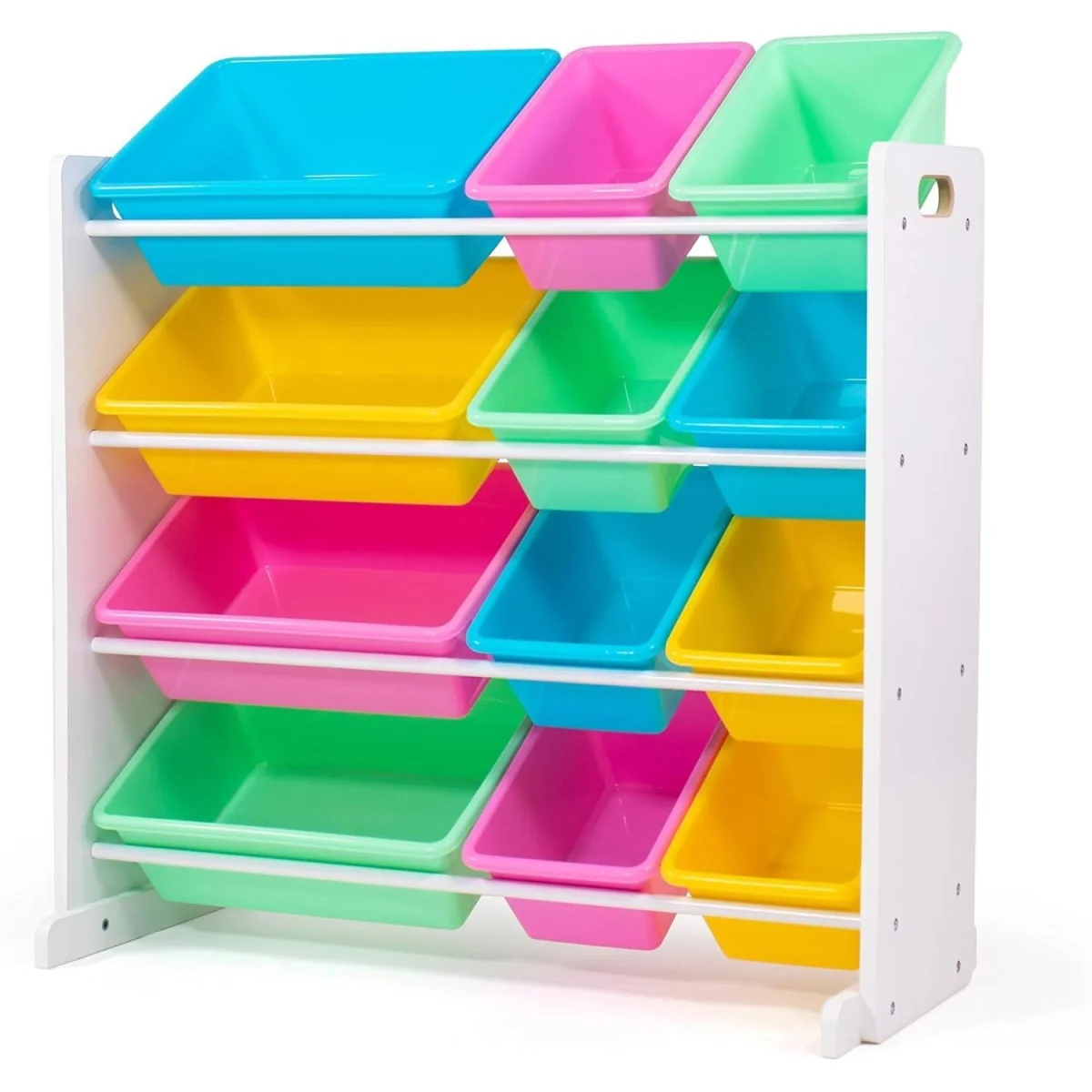 Kids Wooden Toy Storage Organiser Unit with 12 Removable BPA-Free Storage Bins White Playroom - White – image 3