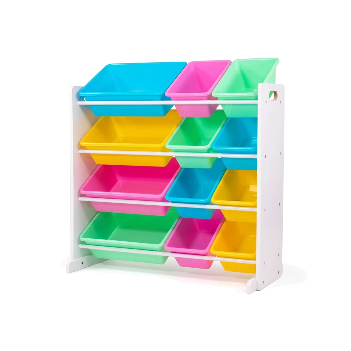Kids Wooden Toy Storage Organiser Unit with 12 Removable BPA-Free Storage Bins White Playroom - White – image 1