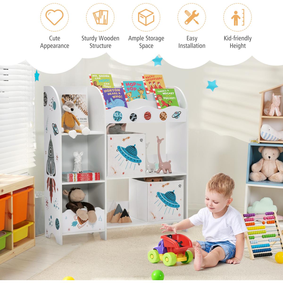 Costway Kids Toy and Book Organizer-White - White – image 4