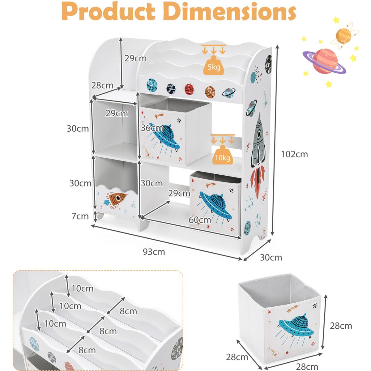 Costway Kids Toy and Book Organizer-White - White – image 7
