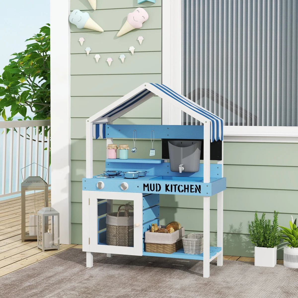 AIYAPLAY Kids Mud Kitchen Stoves Sink Faucet Storage Shelves Blue - Blue – image 3