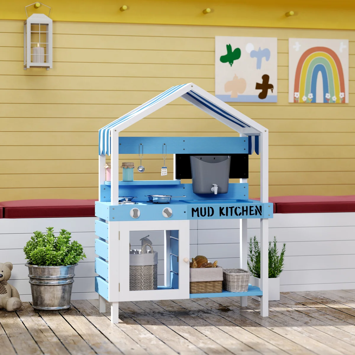 AIYAPLAY Kids Mud Kitchen Stoves Sink Faucet Storage Shelves Blue - Blue – image 4