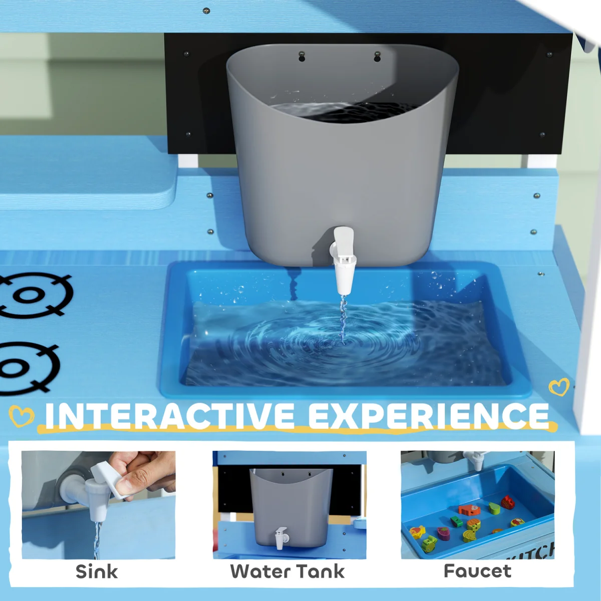 AIYAPLAY Kids Mud Kitchen Stoves Sink Faucet Storage Shelves Blue - Blue – image 7