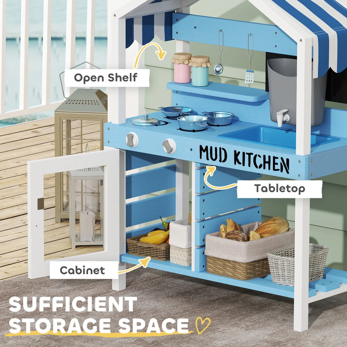 AIYAPLAY Kids Mud Kitchen Stoves Sink Faucet Storage Shelves Blue - Blue – image 8