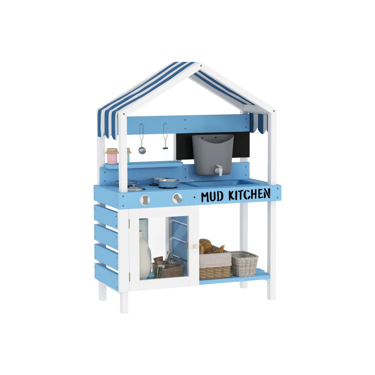 AIYAPLAY Kids Mud Kitchen Stoves Sink Faucet Storage Shelves Blue - Blue – image 1