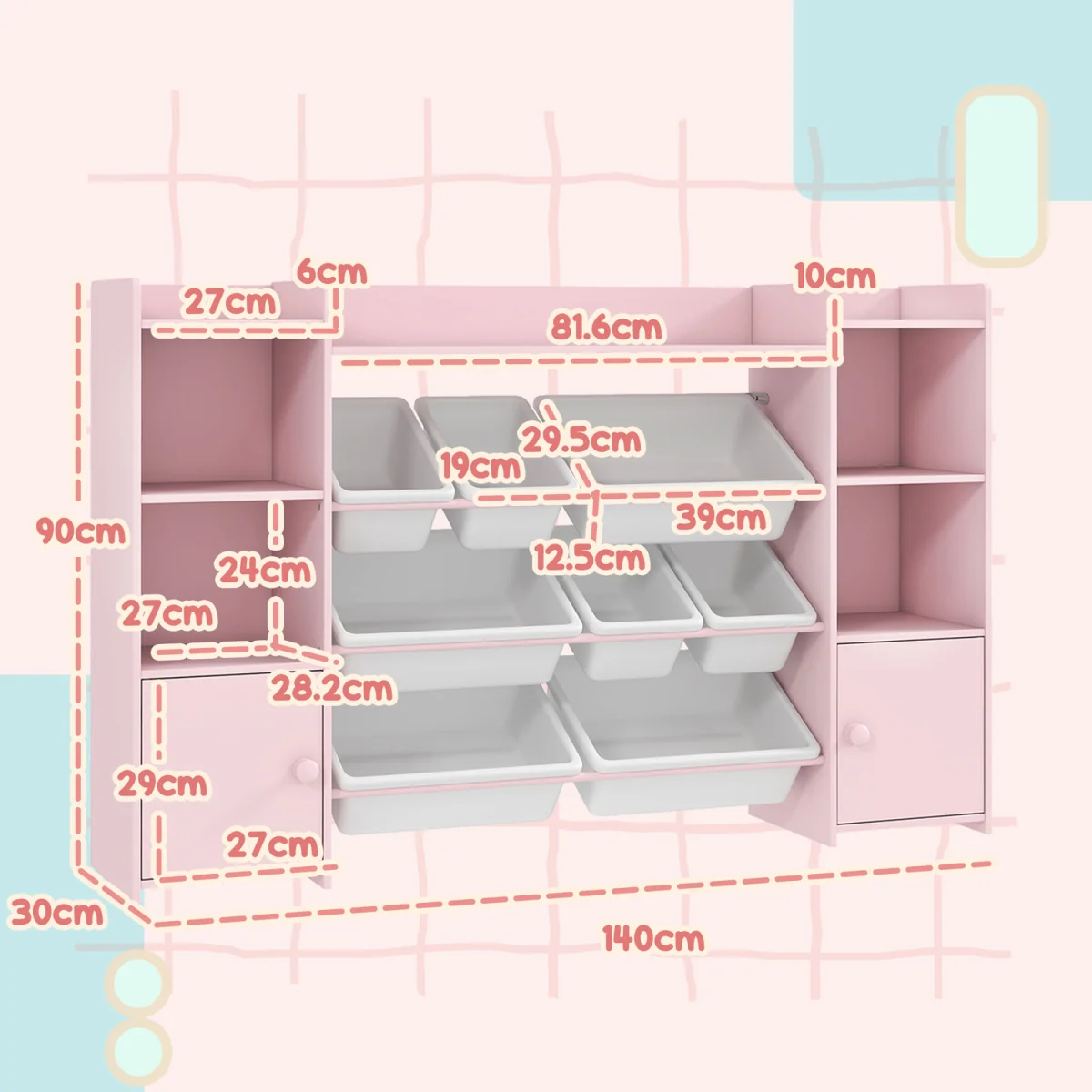 AIYAPLAY Kids Bookshelf and Toy Storage - Pink – image 3
