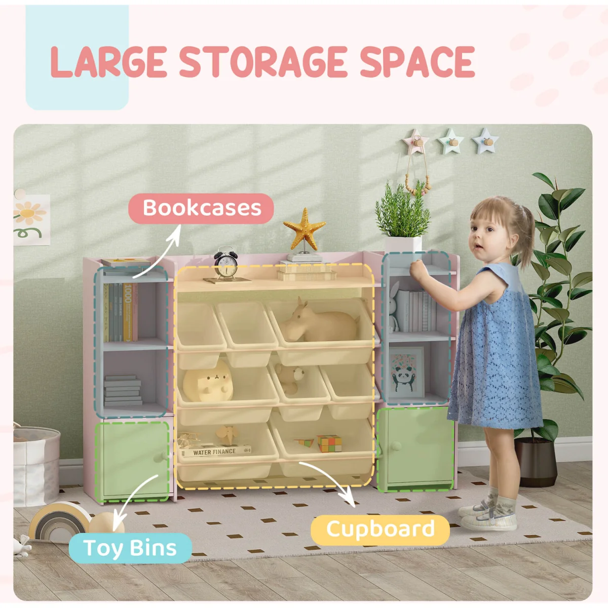 AIYAPLAY Kids Bookshelf and Toy Storage - Pink – image 4
